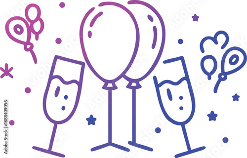 Romantic new year's eve celebration with champagne and heart shaped decorations for people in love