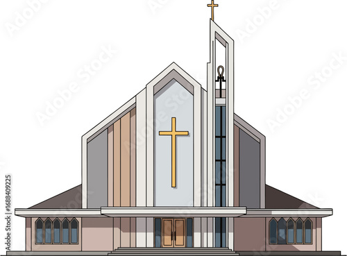 Modern Church Building with a Large Cross and Unique Design