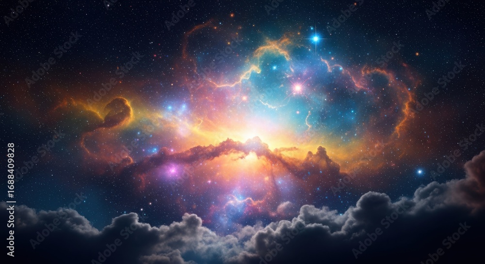 Fototapeta premium Vast Cosmic Nebula Illuminated by Distant Stars