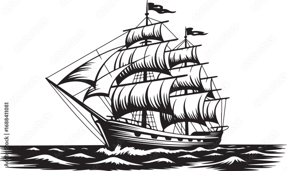Naklejka premium Sailing Ship Silhouette Vector Illustration for Maritime and Nautical Themes
