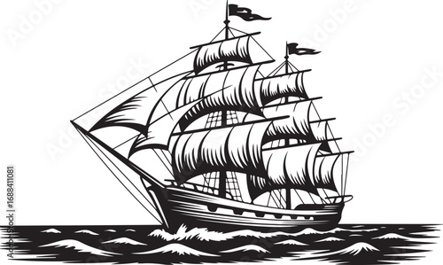 Sailing Ship Silhouette Vector Illustration for Maritime and Nautical Themes
