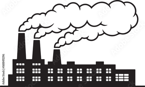 Industrial Factory Silhouette Vector Graphic for Manufacturing and Pollution Themes