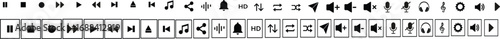 PrintAudio player and video player buttons icon set. Music and sound icon set. Media player buttons icon. Video audio player buttons icon. Music sign, symbol illustration