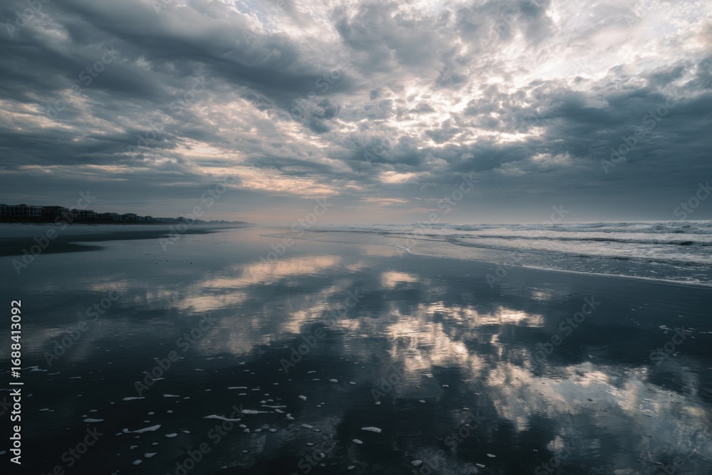 Fototapeta premium Calm before the storm. Coastal sunrise reflected