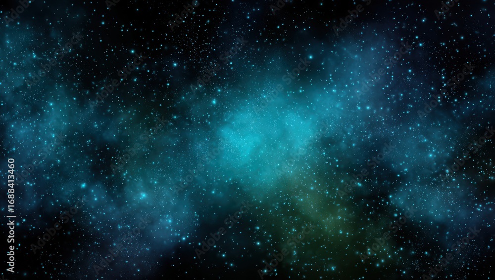 Naklejka premium Deep space nebula, swirling hues of teal and turquoise against a backdrop of dark cosmos