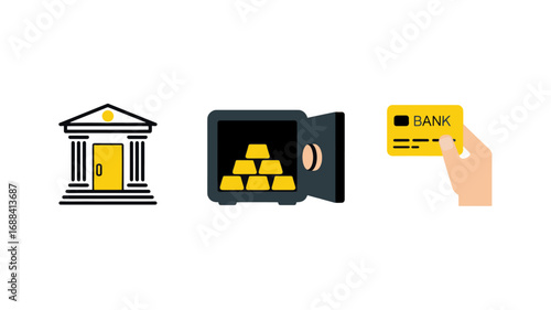 Banking, Finance, Gold, Investment, Security, Wealth, Credit Card, Bank Building, Safe, Money, Financial Security, Assets, Banking Icon, Finance Icon, Investment Icon, Secure, Safe