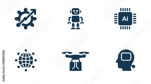 AI, Robotics, Technology Icons Set of Modern Flat Design Elements for Web and Mobile