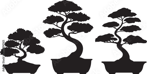 Bonsai Tree Silhouette Vector Set for Asian-Inspired Art and Graphic Projects