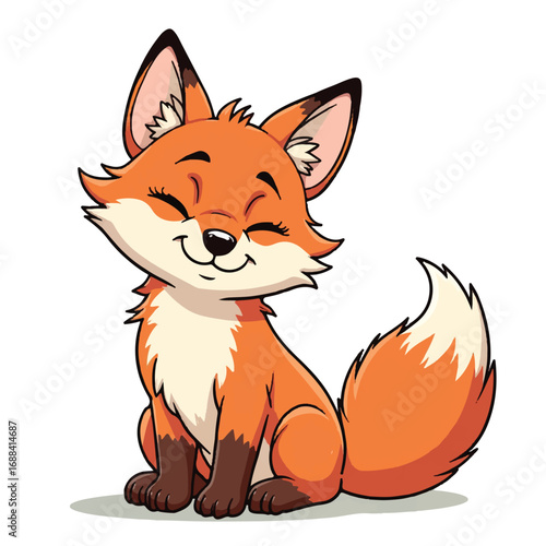 Adorable Fox Sitting Smiling Cartoon Vector Illustration, Cute Animal Vector Illustration