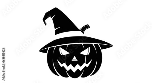 Pumpkin with Witch Hat Silhouette