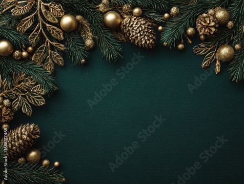 Elegant golden and green decorative elements create a festive border perfect for holiday celebrations