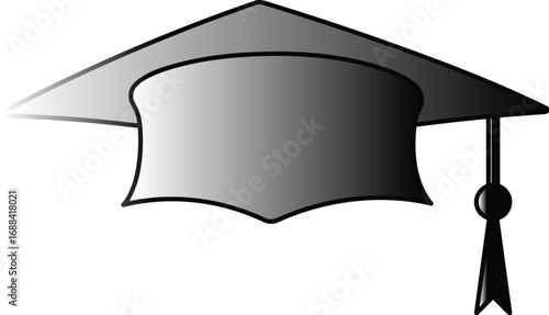 Graduation cap outline, academic symbol, mortarboard icon, tassel detail, education vector, minimalist style, black and white drawing