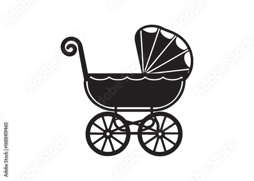 Modern baby carriage silhouette vector illustration isolated on white background.