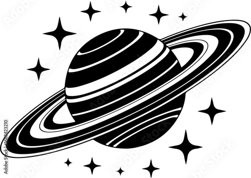 saturn with sparkle silhouette vector illustration