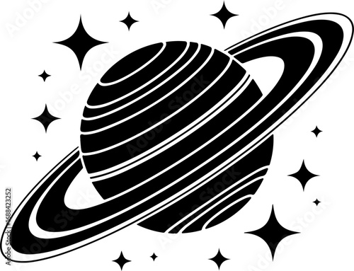 saturn with sparkle silhouette vector illustration