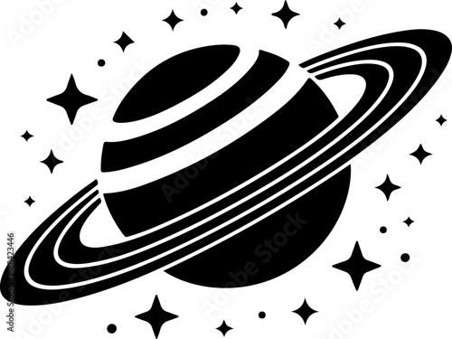 saturn with sparkle silhouette vector illustration