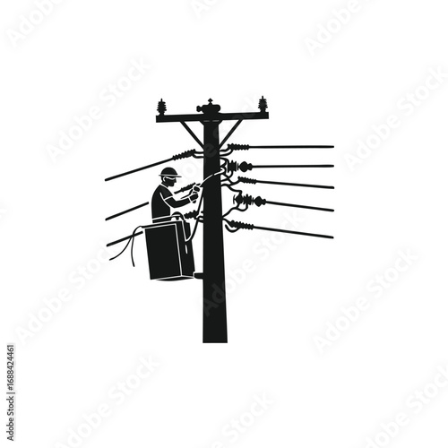 Lineman in Bucket Truck Working on Power Lines electrician
