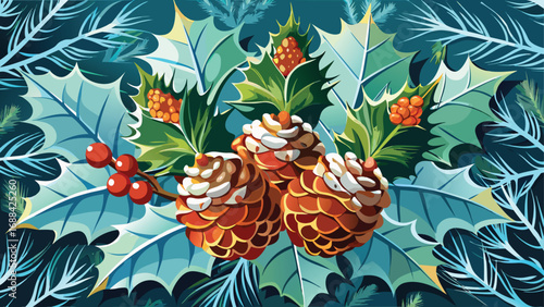 Seamless autumn floral pattern with ripe berries, leaves, and butterflies