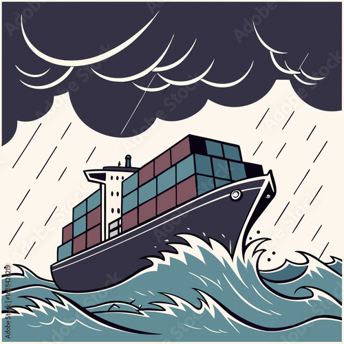 Cargo Ship Battling a Stormy Ocean