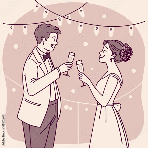 Elegant Couple Toasting at Wedding Reception