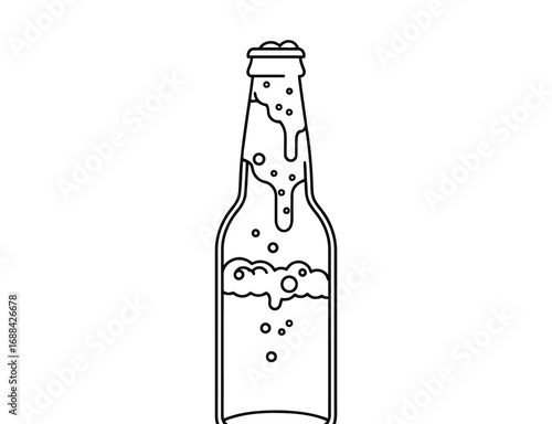 Outline of a beer bottle with foam and bubbles