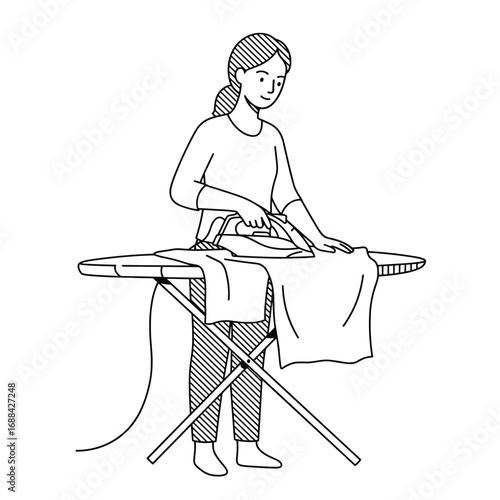 a mother ironing clothes illustration