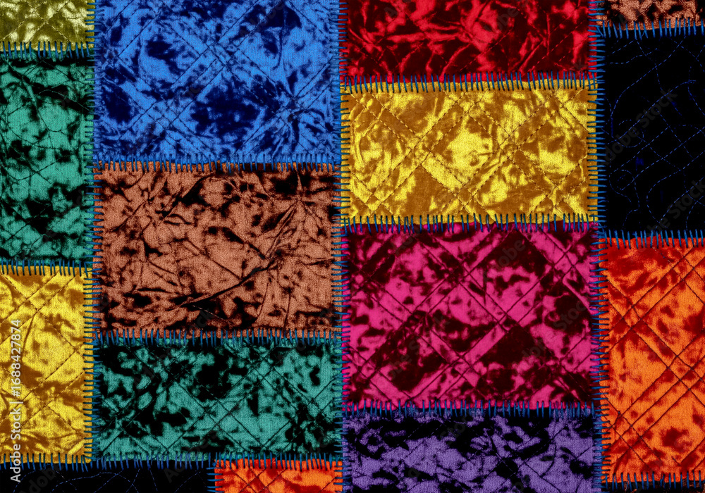 Naklejka premium Colorful Quilted Velvet Patchwork Background