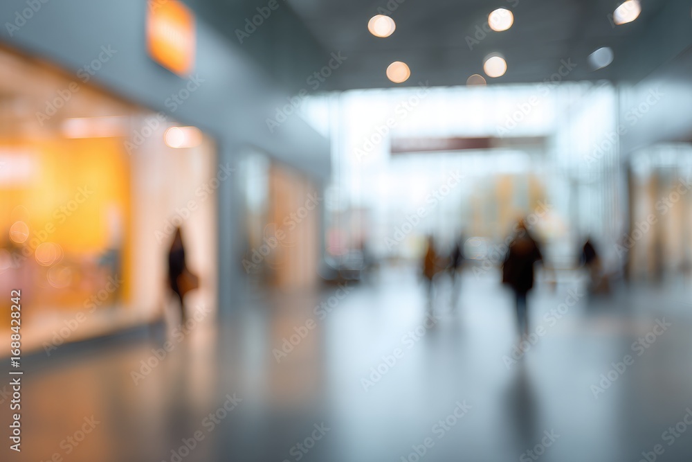 © Echo - Soft focus image of a brightly lit shopping mall interior with blurred people walking and storefronts on either side, creating an atmosphere of bustle © Echo - Soft focus image of a brightly lit shopping mall interior with blurred people walking and storefronts on either side, creating an atmosphere of bustle