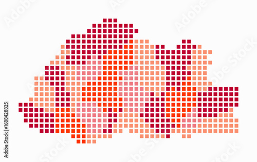 Bhutan dotted map. Digital style map of the country on white background. Bhutan shape with square dots. Colored dots style. Large size squares. Abstract vector illustration.