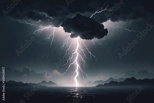 raining season. summer storm, dark sky cloudy heavy rain with thunder strike, weather in rainy season