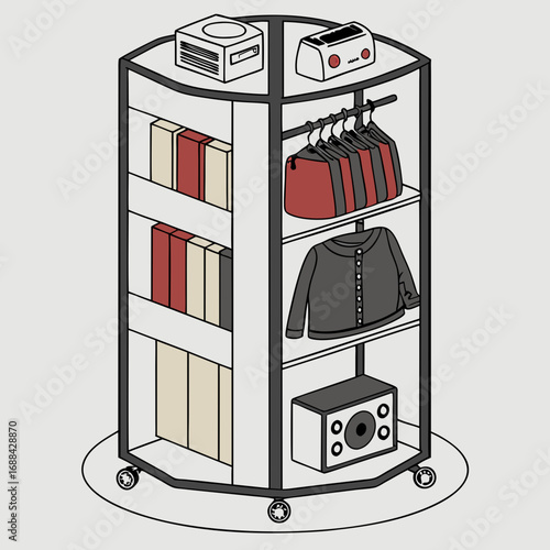 Rotating Hexagonal Storage Unit with Books Clothes and Appliances