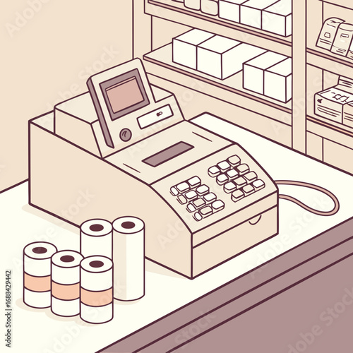Vintage Cash Register on a Store Counter
