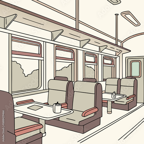 Vintage Train Car Interior Illustration