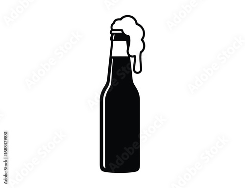 Monochrome beer bottle with foam in a vector style