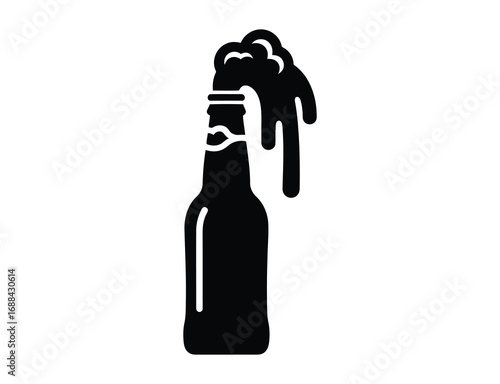 Silhouette of a beer bottle with overflowing foam