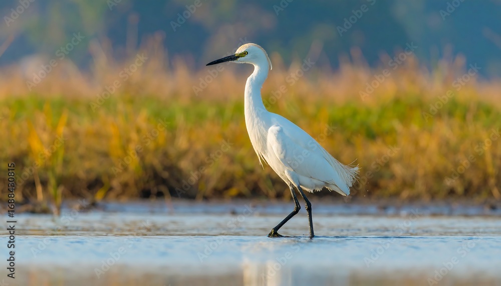 Obraz premium White bird wading in shallows