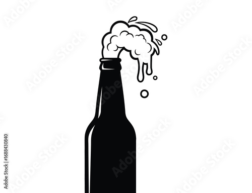 Beer bottle with foam erupting from the top