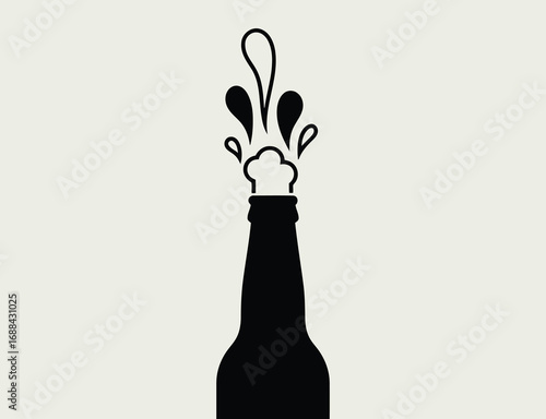 Beer bottle with splash for beverage industry isolated on beige background