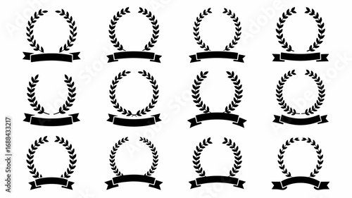 Award winning emblems and achievement banners for excellence recognition and victory celebrations