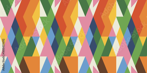 Vibrant geometric pattern with colorful overlapping shapes and a modern, playful abstract design perfect for creative projects
