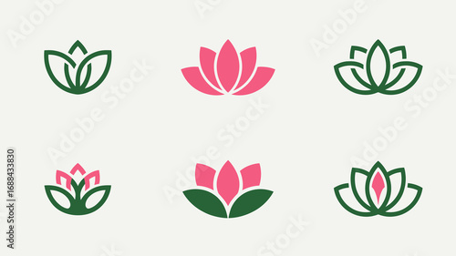 Elegant lotus flower logo designs conveying peace, growth, and natural beauty for wellness brands and spa businesses seeking a serene visual identity.