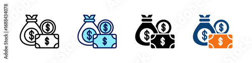Dollar Sign All In One Icon Multi Styles Vector Set
