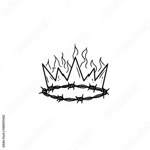 Burning crown with barbed wire vector illustration for tattoo design or graphic design element use