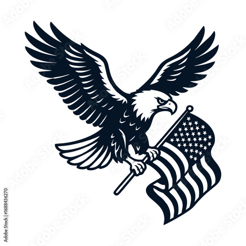 Design Illustration Eagle With American Flag Vector Line