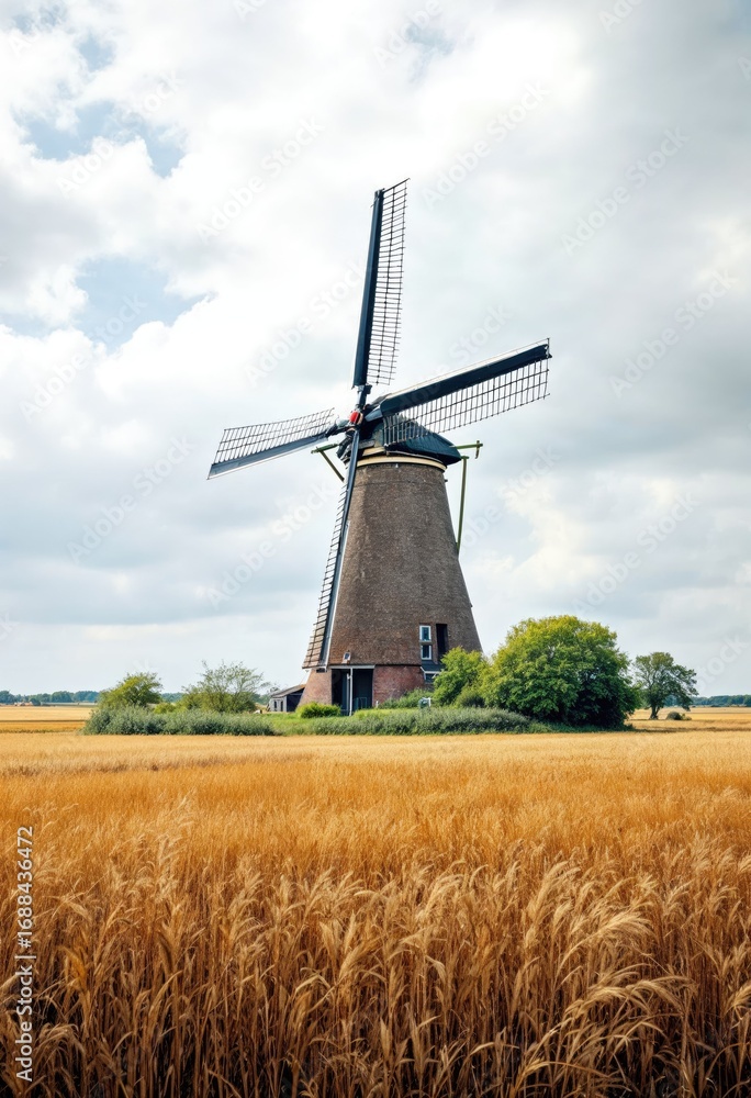 Naklejka premium windmill in danish agricultural landscape