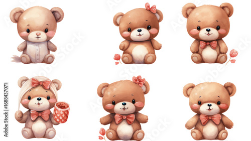 Wallpaper Mural Set of cute teddy bears in different jobs illustration cartoon character clipart collection on white background Torontodigital.ca