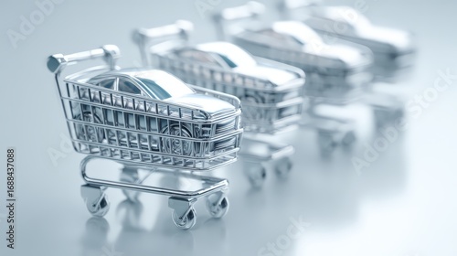 The concept of buying an automobile in a shopping cart, which suggests topics such as accessibility, consumerism, and car discounts. 