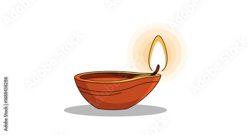 traditional Indian clay oil lamp, or diya, glows with warm, symbolic light, representing hope, spirituality, and festive celebrations.