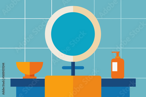 Modern bathroom vanity sink mirror and toiletries vector illustration