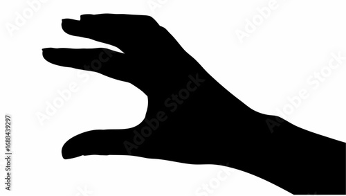 Silhouette of a hand with fingers curled in a claw like gesture against a white plain background view
